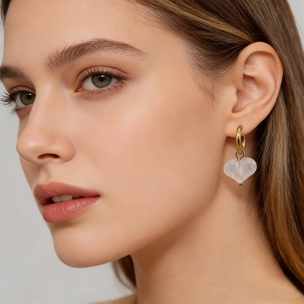 HUIDANG 2026 New In Heart Earring Ohrringe Woman Hoop Earring 316 Stainless Steel With Natural Stone