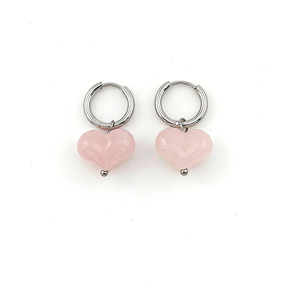 HUIDANG 2026 New In Heart Earring Ohrringe Woman Hoop Earring 316 Stainless Steel With Natural Stone