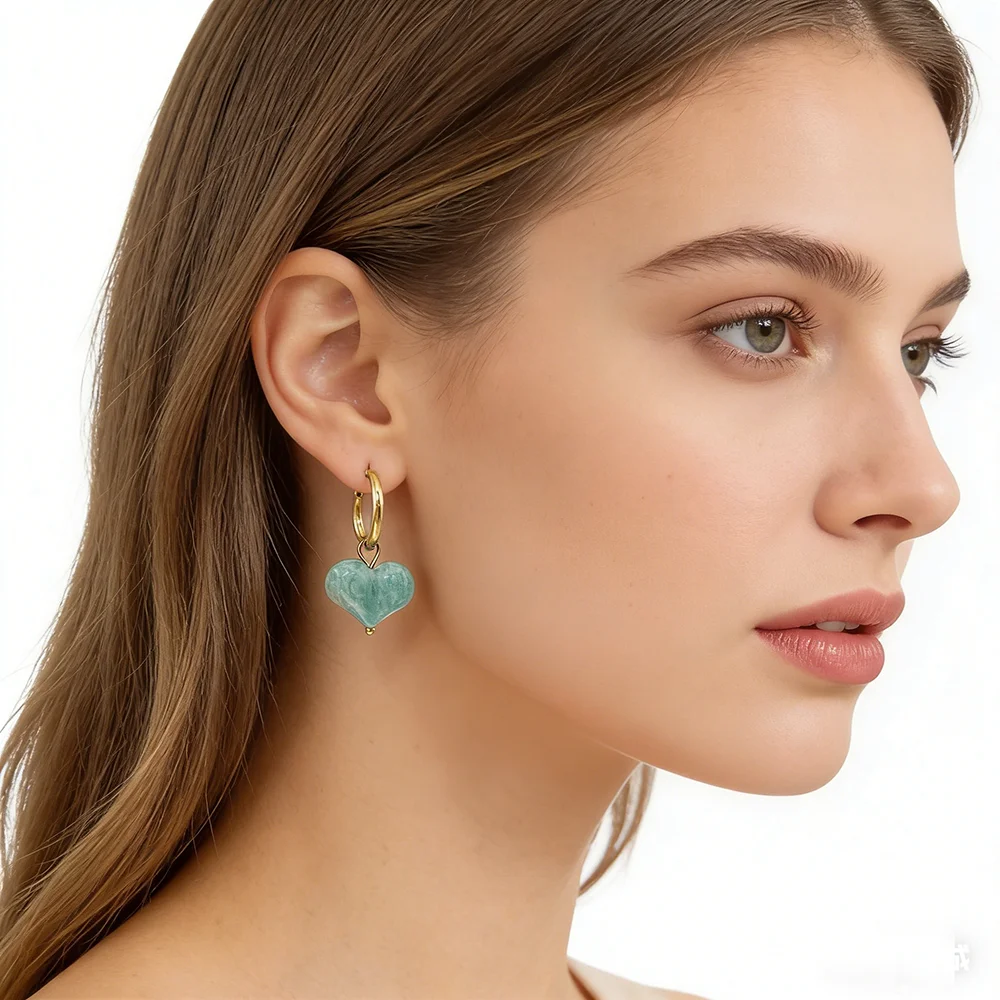 HUIDANG 2026 New In Heart Earring Ohrringe Woman Hoop Earring 316 Stainless Steel With Natural Stone