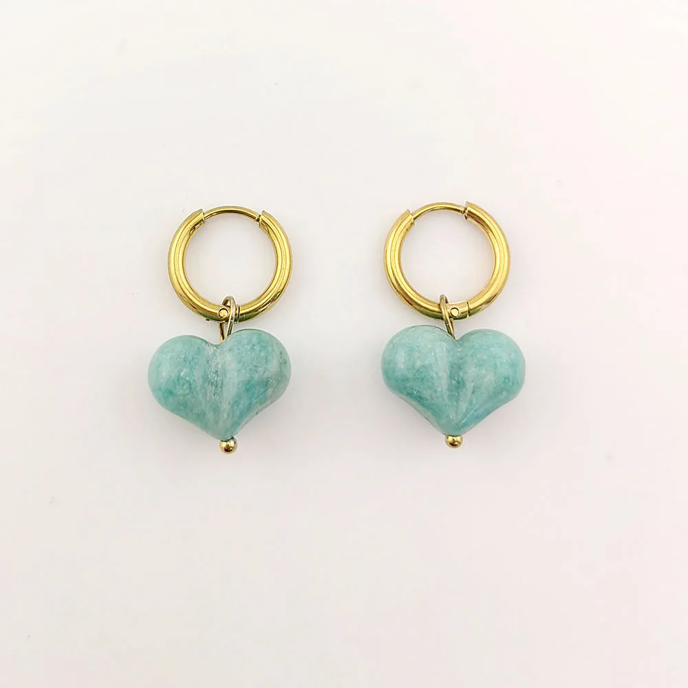 HUIDANG 2026 New In Heart Earring Ohrringe Woman Hoop Earring 316 Stainless Steel With Natural Stone