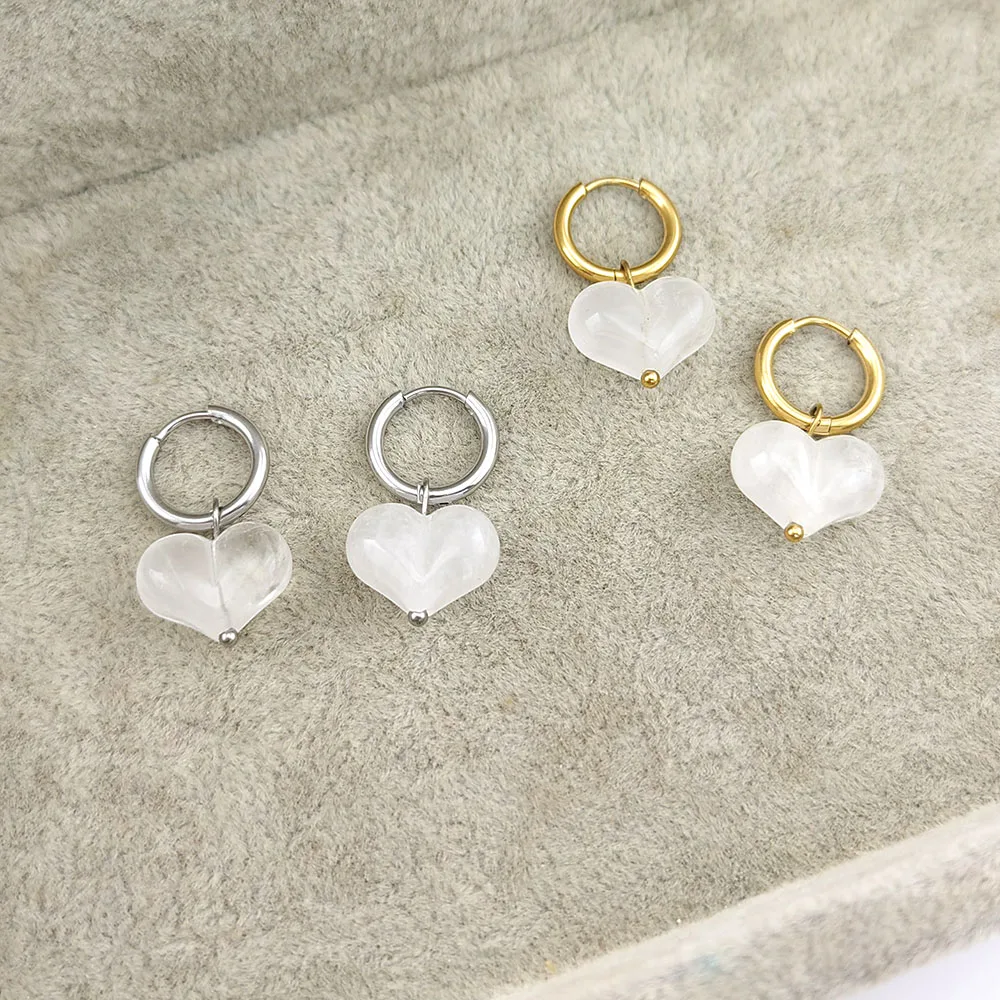 HUIDANG 2026 New In Heart Earring Ohrringe Woman Hoop Earring 316 Stainless Steel With Natural Stone