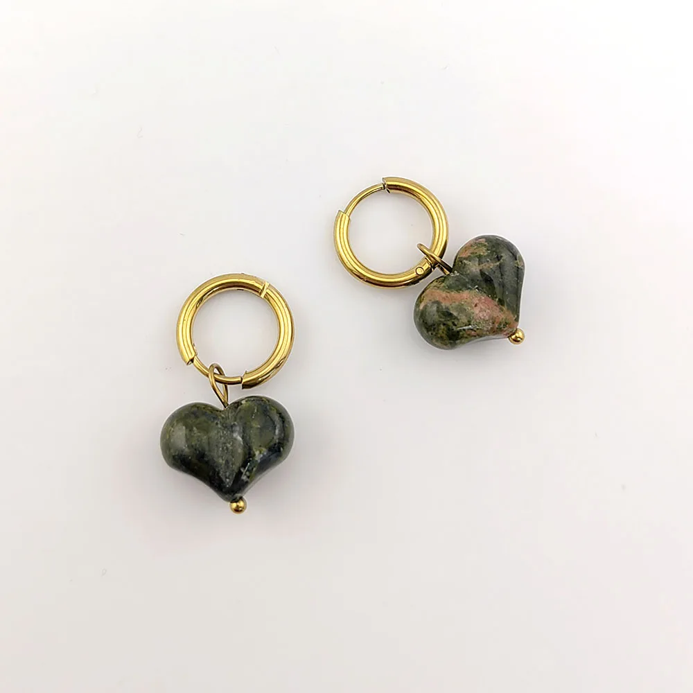 HUIDANG 2026 New In Heart Earring Ohrringe Woman Hoop Earring 316 Stainless Steel With Natural Stone