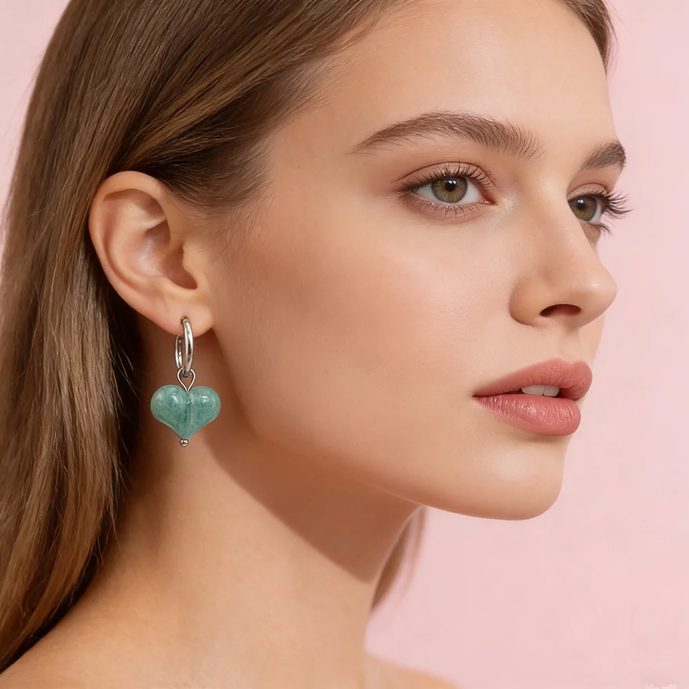 HUIDANG 2026 New In Heart Earring Ohrringe Woman Hoop Earring 316 Stainless Steel With Natural Stone