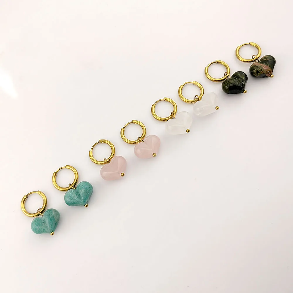 HUIDANG 2026 New In Heart Earring Ohrringe Woman Hoop Earring 316 Stainless Steel With Natural Stone