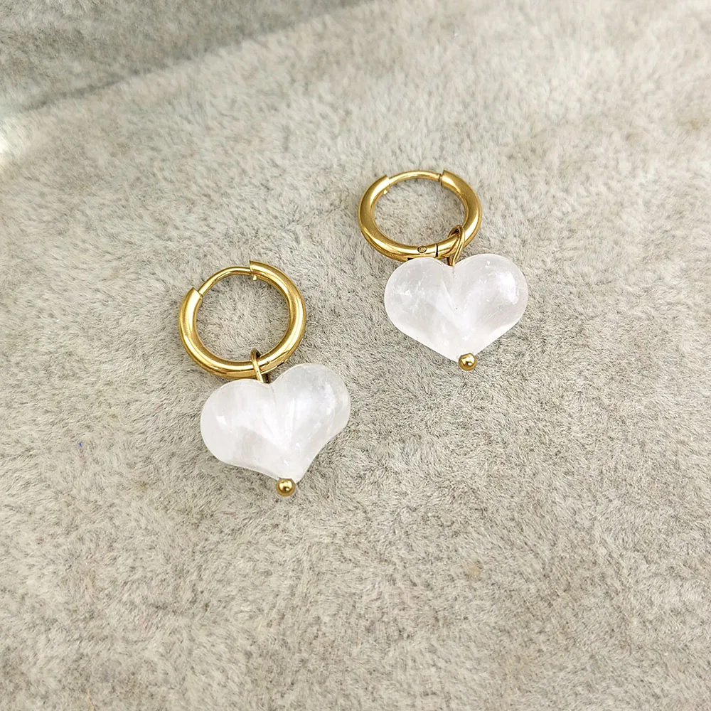 HUIDANG 2026 New In Heart Earring Ohrringe Woman Hoop Earring 316 Stainless Steel With Natural Stone