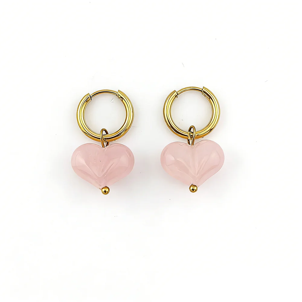HUIDANG 2026 New In Heart Earring Ohrringe Woman Hoop Earring 316 Stainless Steel With Natural Stone