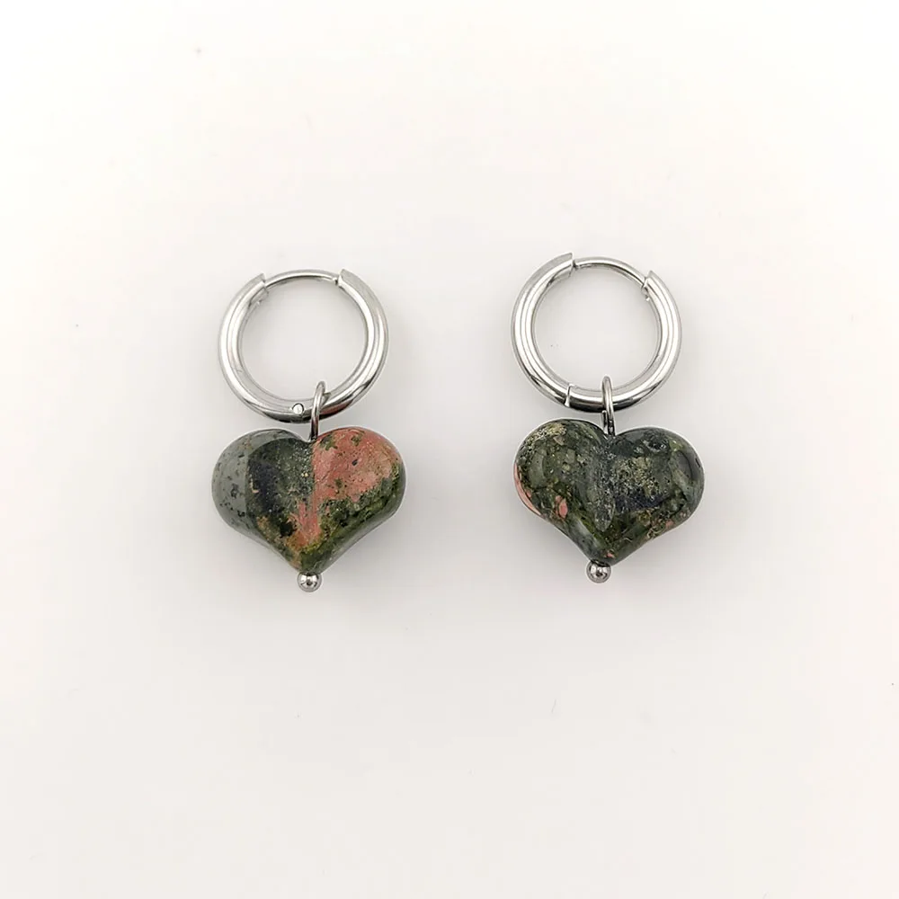 HUIDANG 2026 New In Heart Earring Ohrringe Woman Hoop Earring 316 Stainless Steel With Natural Stone