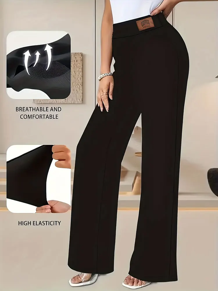 Women's Solid Color Straight Leg Pants Slim Fit Butt Lifting Wide Leg Trouser High Waist Casual Straight Office Wear All Seasons