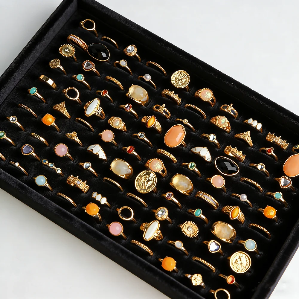 30/50/100Pcs Fashion Retro Women Rings Bohemian Unique Hollow Design Mix Style Daily Wear Anniversaries Jewelry Gift Accessories