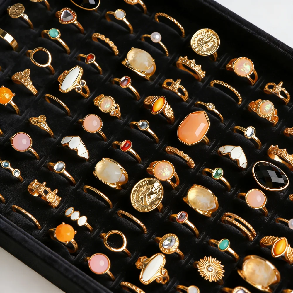 30/50/100Pcs Fashion Retro Women Rings Bohemian Unique Hollow Design Mix Style Daily Wear Anniversaries Jewelry Gift Accessories