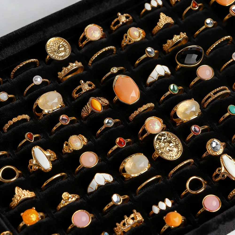 30/50/100Pcs Fashion Retro Women Rings Bohemian Unique Hollow Design Mix Style Daily Wear Anniversaries Jewelry Gift Accessories