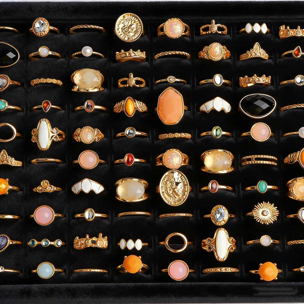 30/50/100Pcs Fashion Retro Women Rings Bohemian Unique Hollow Design Mix Style Daily Wear Anniversaries Jewelry Gift Accessories