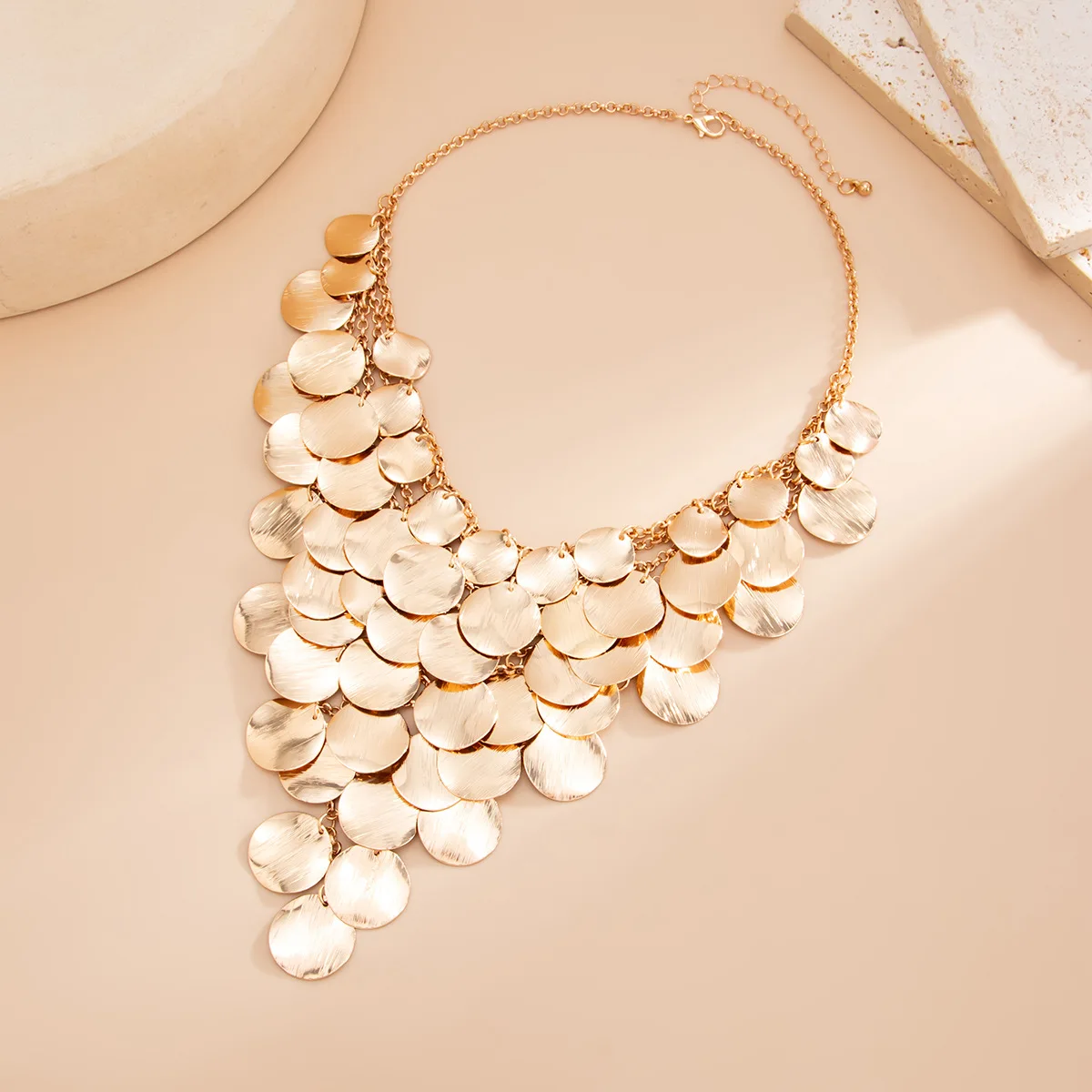 DIEZI Exaggerated New Gold Color Round Tassel Choker Necklace For Women Men Punk Vintage Fashion Metal Geometric Jewelry