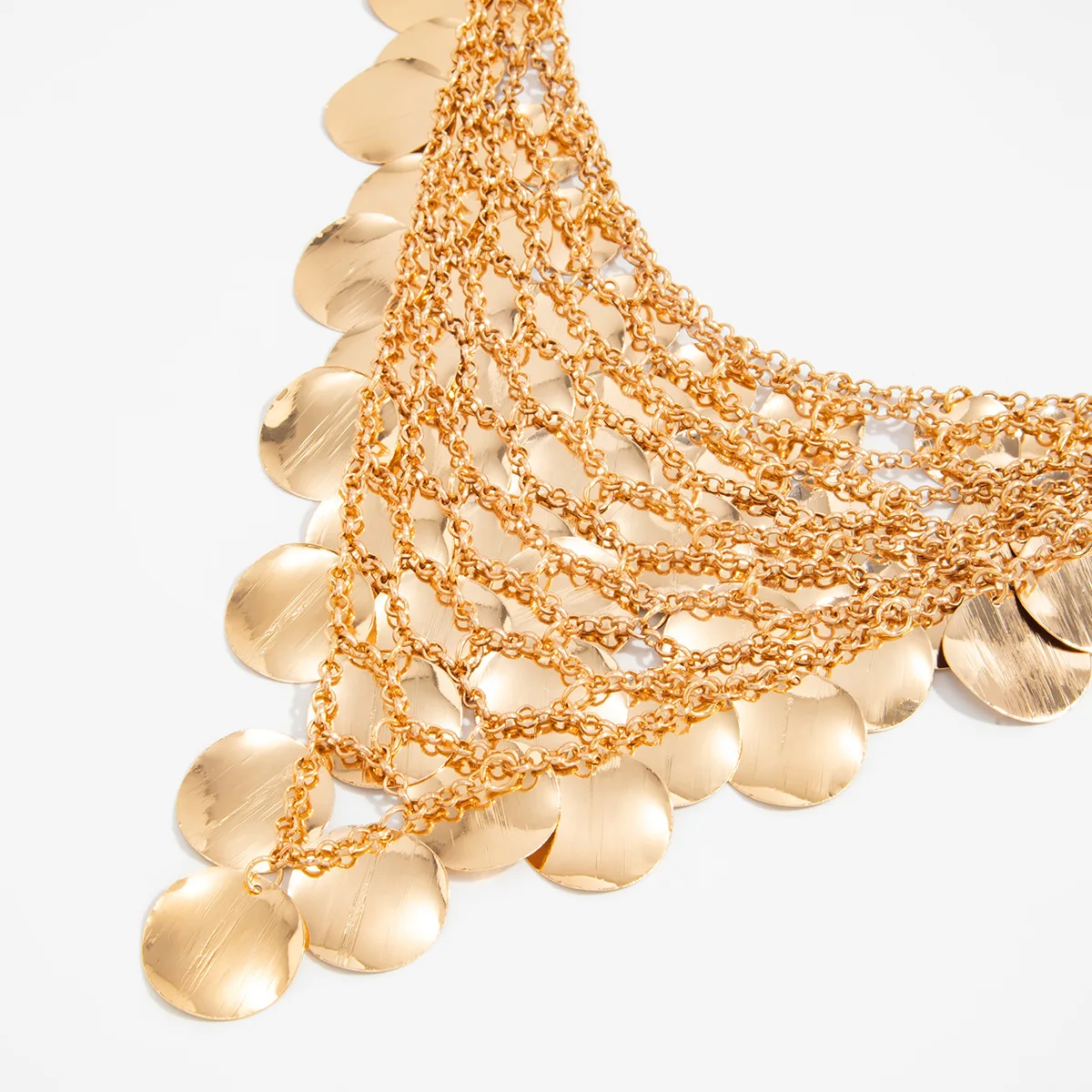 DIEZI Exaggerated New Gold Color Round Tassel Choker Necklace For Women Men Punk Vintage Fashion Metal Geometric Jewelry