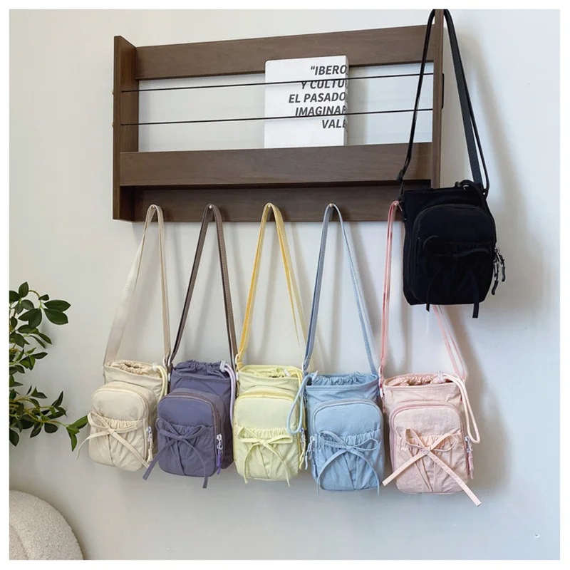 Outdoor Women's Small Bowknot Crossbody Bag Knot Mobile Phone Pouch Single Shoulder Bag Commuting Thermal Water Bottle Bag