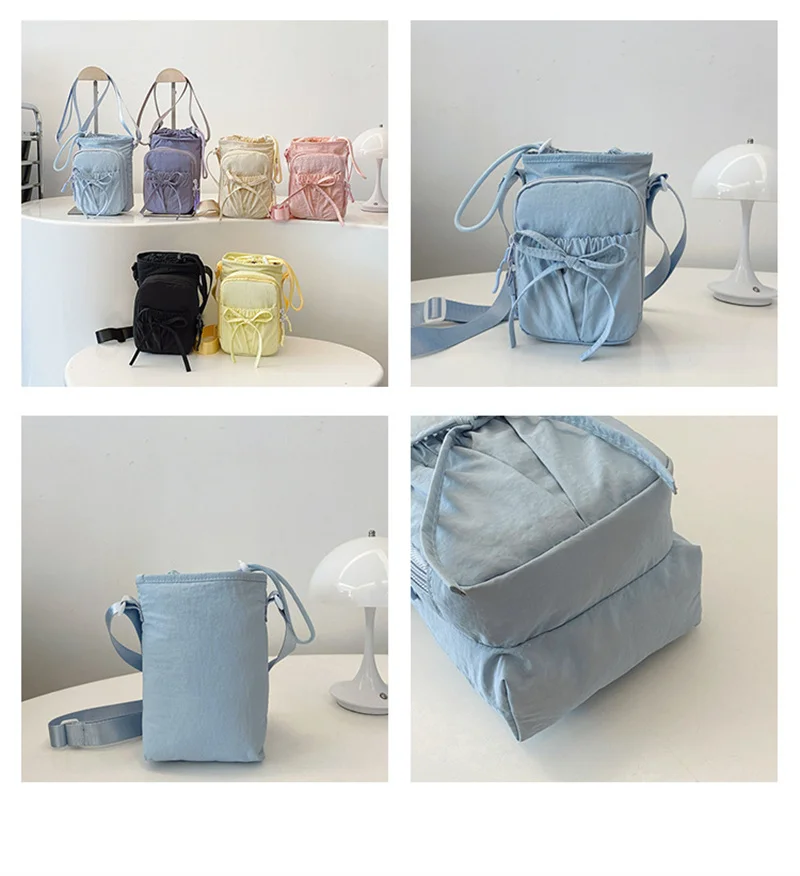Outdoor Women's Small Bowknot Crossbody Bag Knot Mobile Phone Pouch Single Shoulder Bag Commuting Thermal Water Bottle Bag