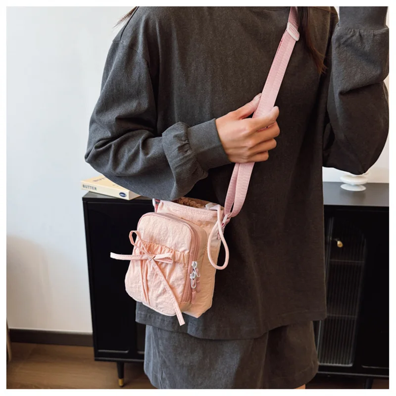 Outdoor Women's Small Bowknot Crossbody Bag Knot Mobile Phone Pouch Single Shoulder Bag Commuting Thermal Water Bottle Bag