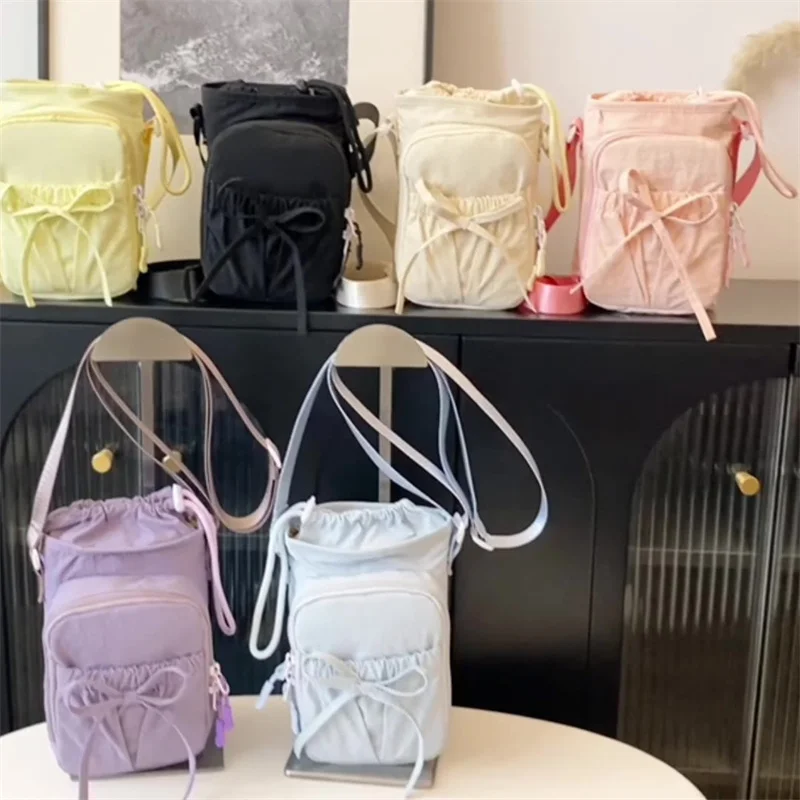 Outdoor Women's Small Bowknot Crossbody Bag Knot Mobile Phone Pouch Single Shoulder Bag Commuting Thermal Water Bottle Bag