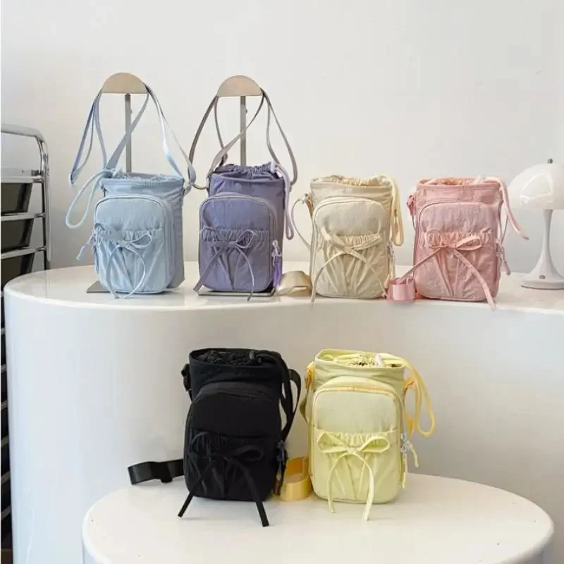 Outdoor Women's Small Bowknot Crossbody Bag Knot Mobile Phone Pouch Single Shoulder Bag Commuting Thermal Water Bottle Bag