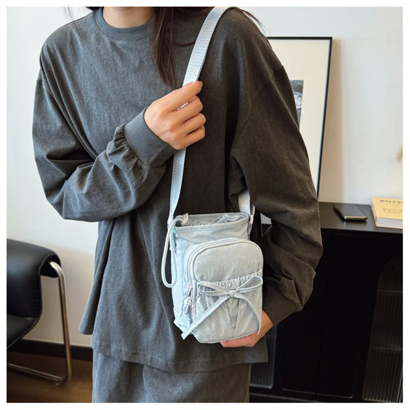 Outdoor Women's Small Bowknot Crossbody Bag Knot Mobile Phone Pouch Single Shoulder Bag Commuting Thermal Water Bottle Bag