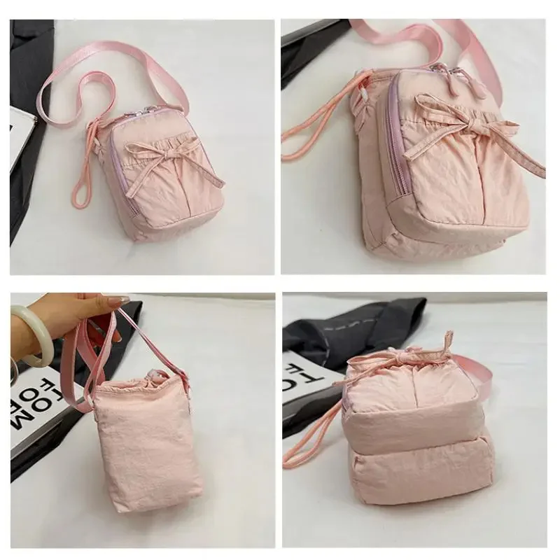 Outdoor Women's Small Bowknot Crossbody Bag Knot Mobile Phone Pouch Single Shoulder Bag Commuting Thermal Water Bottle Bag