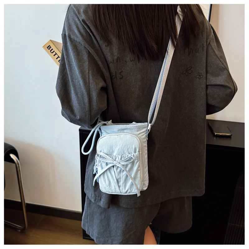 Outdoor Women's Small Bowknot Crossbody Bag Knot Mobile Phone Pouch Single Shoulder Bag Commuting Thermal Water Bottle Bag