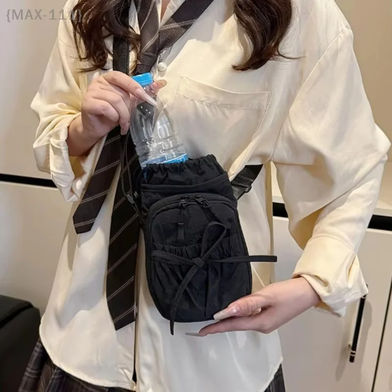 Outdoor Women's Small Bowknot Crossbody Bag Knot Mobile Phone Pouch Single Shoulder Bag Commuting Thermal Water Bottle Bag