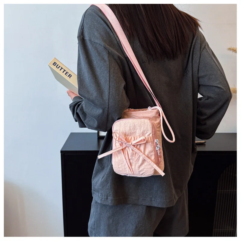 Outdoor Women's Small Bowknot Crossbody Bag Knot Mobile Phone Pouch Single Shoulder Bag Commuting Thermal Water Bottle Bag
