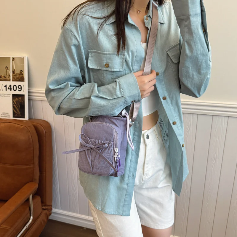 Outdoor Women's Small Bowknot Crossbody Bag Knot Mobile Phone Pouch Single Shoulder Bag Commuting Thermal Water Bottle Bag