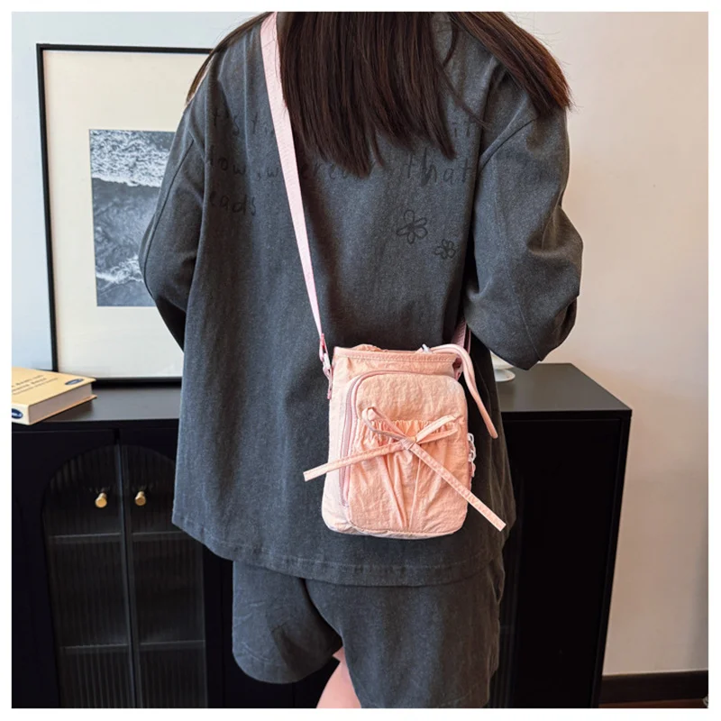 Outdoor Women's Small Bowknot Crossbody Bag Knot Mobile Phone Pouch Single Shoulder Bag Commuting Thermal Water Bottle Bag