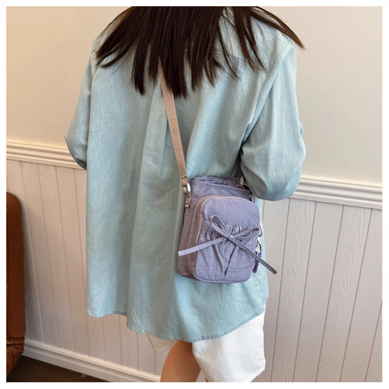Outdoor Women's Small Bowknot Crossbody Bag Knot Mobile Phone Pouch Single Shoulder Bag Commuting Thermal Water Bottle Bag