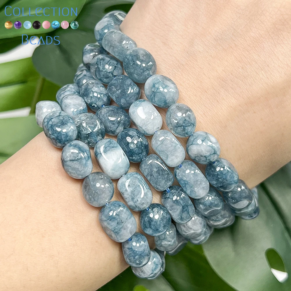 8x12mm Natural Blue Chalcedony Irregular Shape Loose Spacer Beads For Jewelry Making DIY Bracelets Necklace Accessories 15''