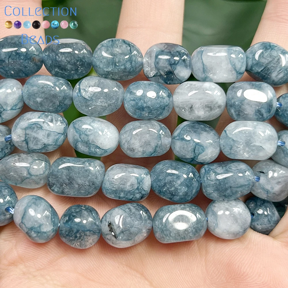 8x12mm Natural Blue Chalcedony Irregular Shape Loose Spacer Beads For Jewelry Making DIY Bracelets Necklace Accessories 15''