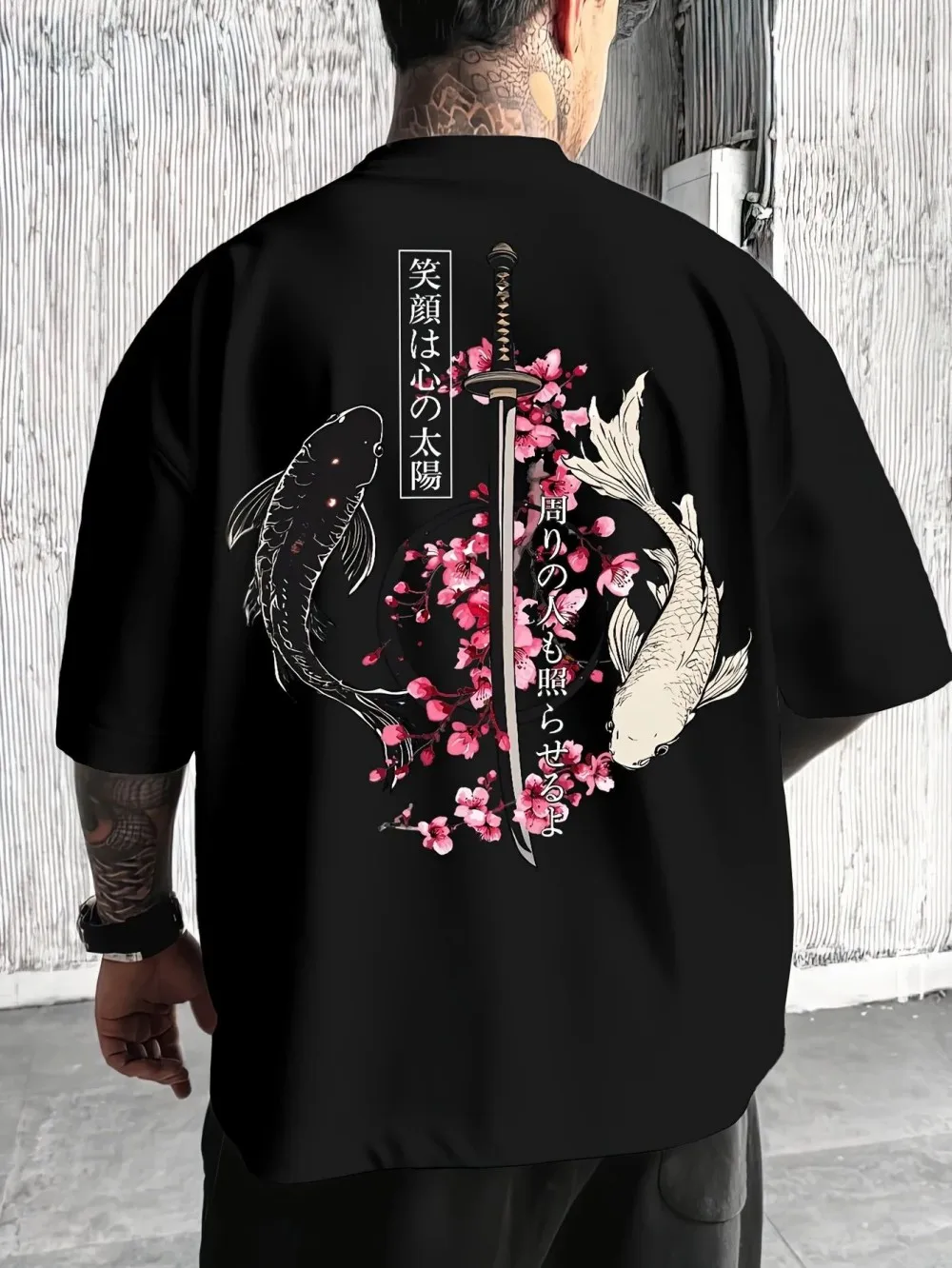 European and American Men's Summer Carp Sword Letter Print Comfortable and Breathable Round Neck T-Shirt Outdoor Street Top