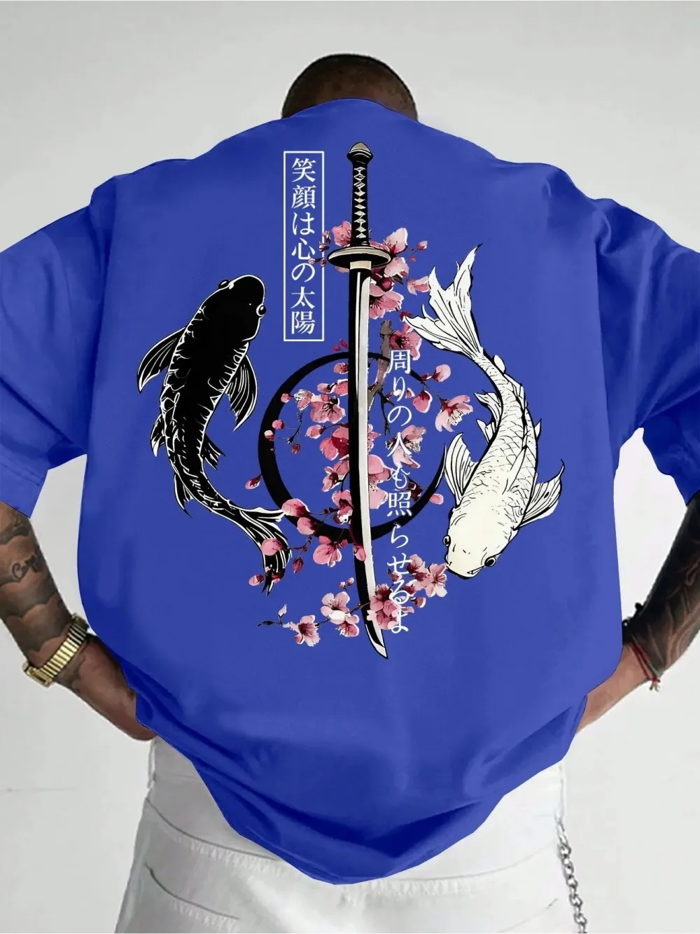 European and American Men's Summer Carp Sword Letter Print Comfortable and Breathable Round Neck T-Shirt Outdoor Street Top