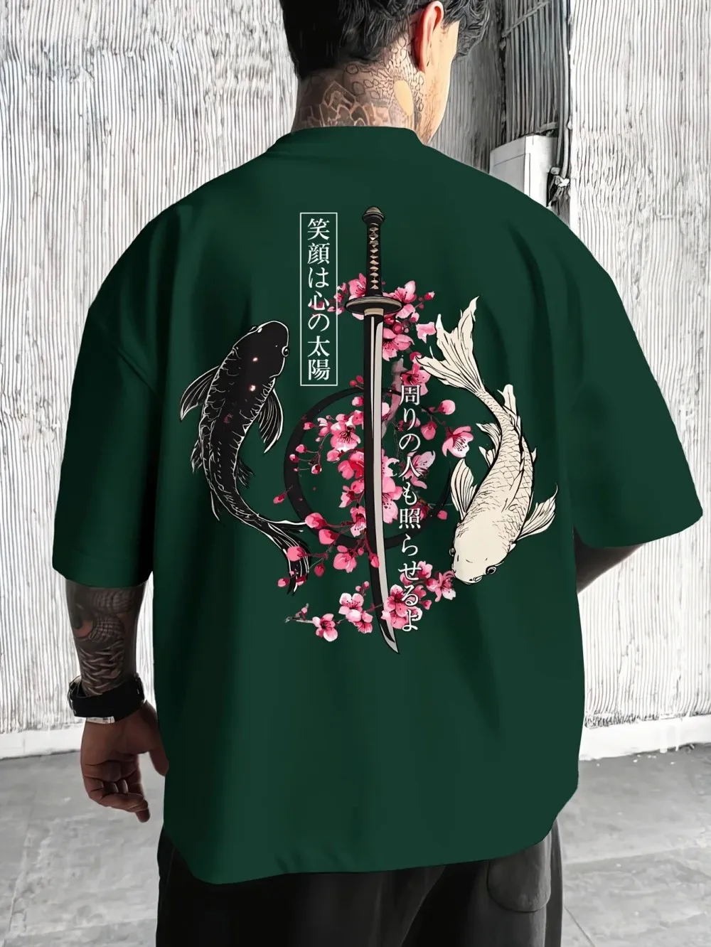 European and American Men's Summer Carp Sword Letter Print Comfortable and Breathable Round Neck T-Shirt Outdoor Street Top