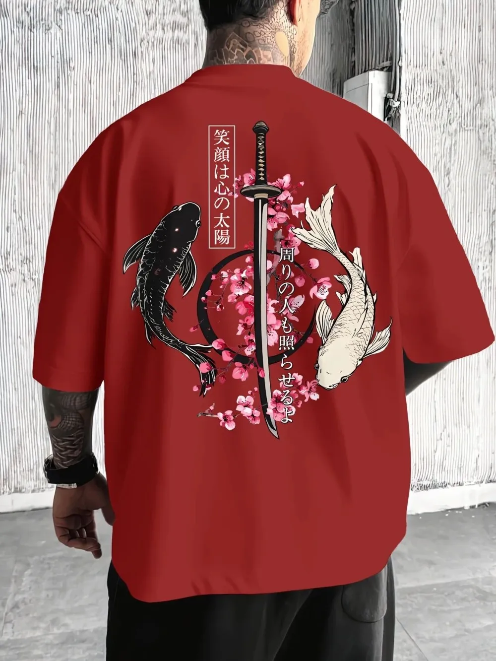 European and American Men's Summer Carp Sword Letter Print Comfortable and Breathable Round Neck T-Shirt Outdoor Street Top