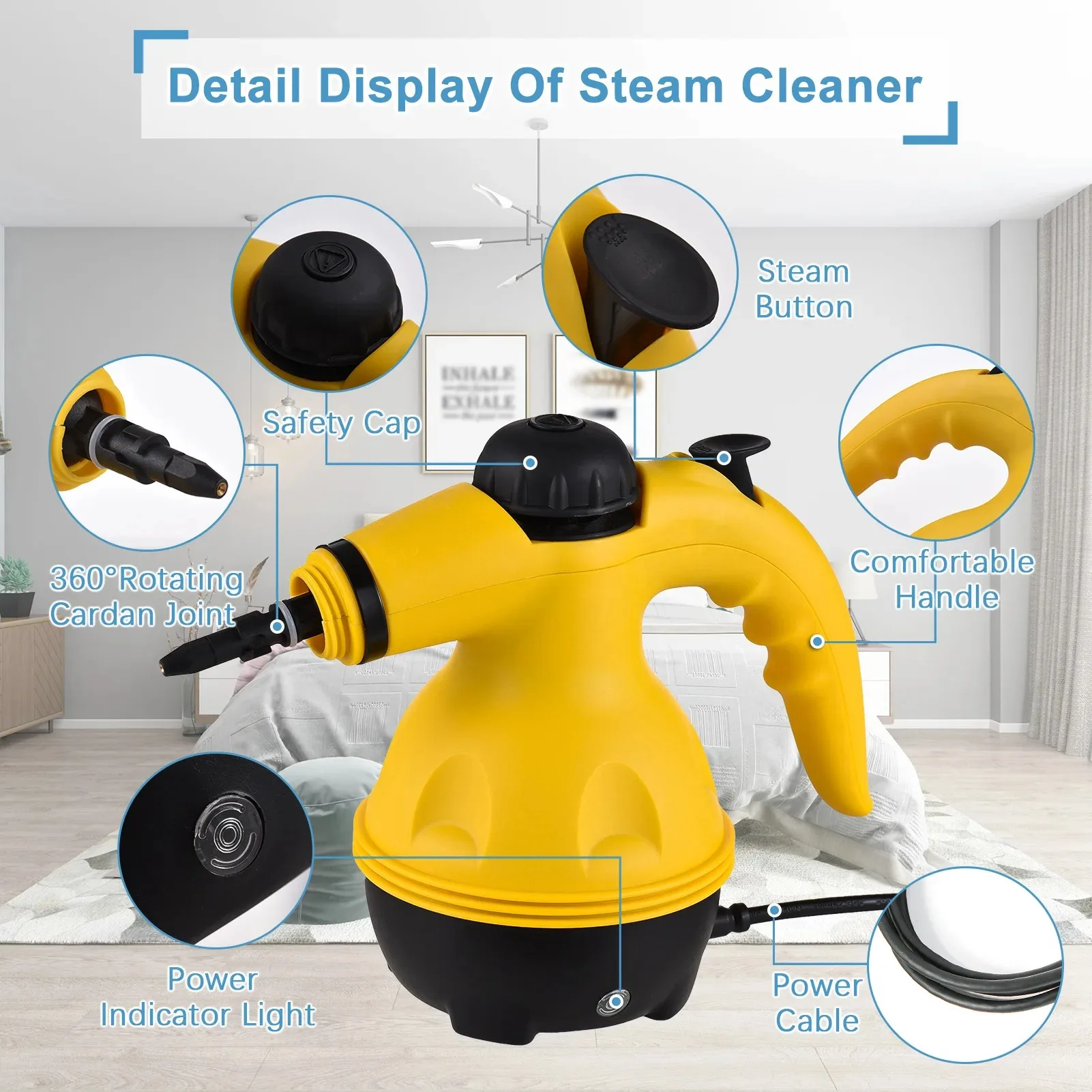 Powerful Handheld Steam Cleaner for Home Bathroom Car Interior High Temperature Multi-Use Range Hood