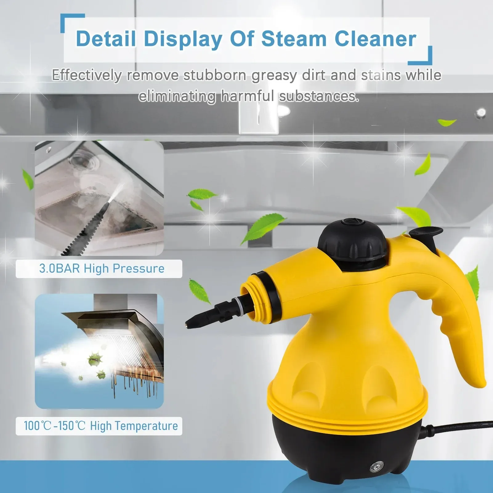 Powerful Handheld Steam Cleaner for Home Bathroom Car Interior High Temperature Multi-Use Range Hood