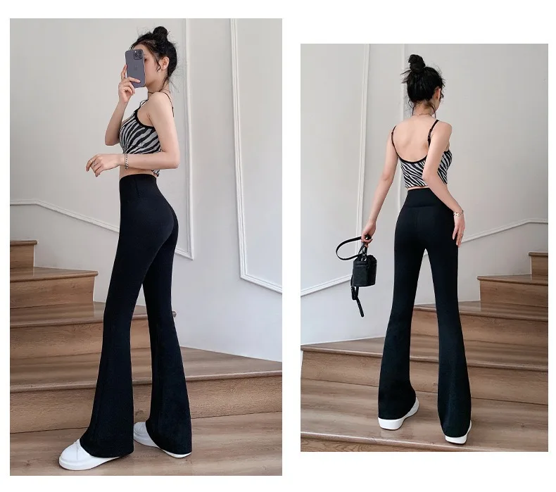 Women Bell Bottom Slim High Waist Solid Sexy Shark Flare Pants Fashion Casual Streetwear High Elastic Butt Lift Skinny Leggings