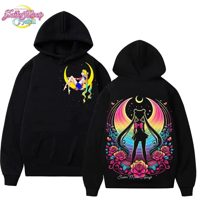 2026 New Sailor Moon Neon Art Printed Hoodie Sweatshirt Men's and Women's Hoodie Men's Tops Sports Hoodie Harajuku Y2K Hoodie