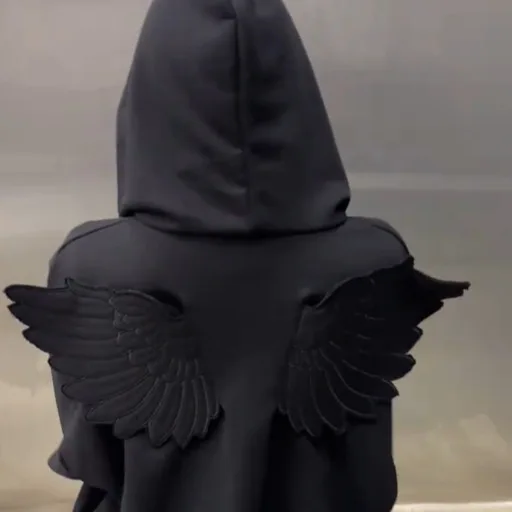 Spring New Cute Personality Street Trend Angel Wings Hooded Solid Color Zipper Sweater for Men and Women Ins Style