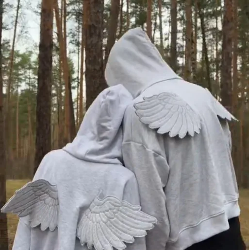 Spring New Cute Personality Street Trend Angel Wings Hooded Solid Color Zipper Sweater for Men and Women Ins Style