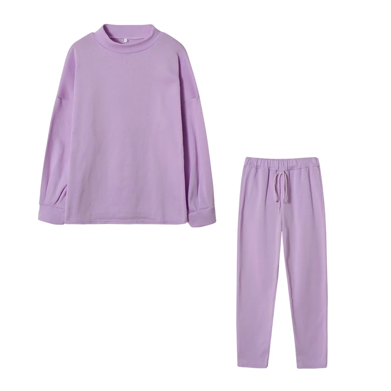 Women's High Collar Sweater Pure Color Trousers 2-Piece Set Casual Autumn Winter Fashion Ensemble