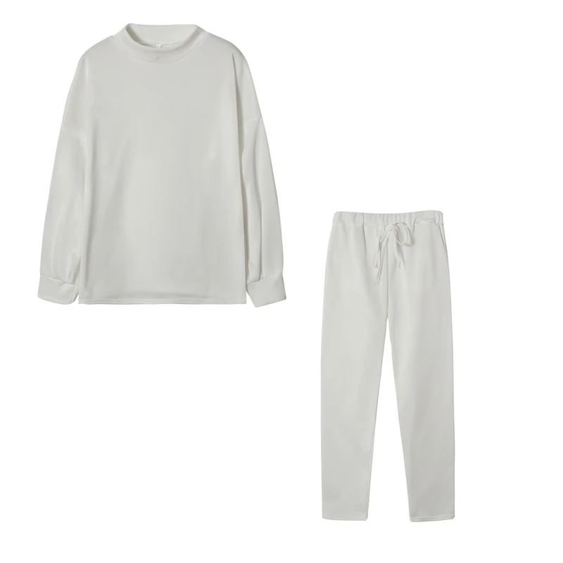 Women's High Collar Sweater Pure Color Trousers 2-Piece Set Casual Autumn Winter Fashion Ensemble