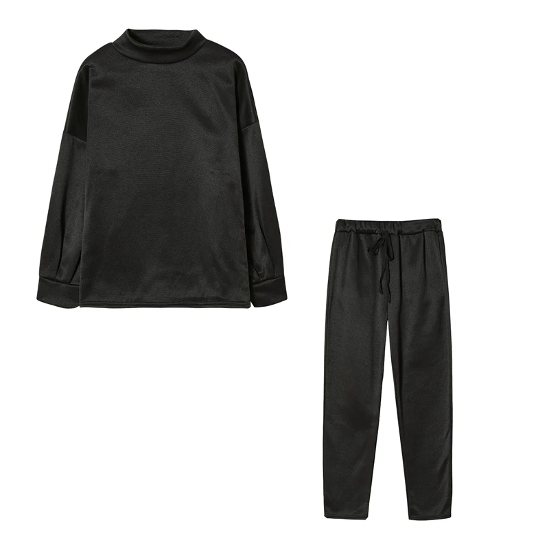 Women's High Collar Sweater Pure Color Trousers 2-Piece Set Casual Autumn Winter Fashion Ensemble