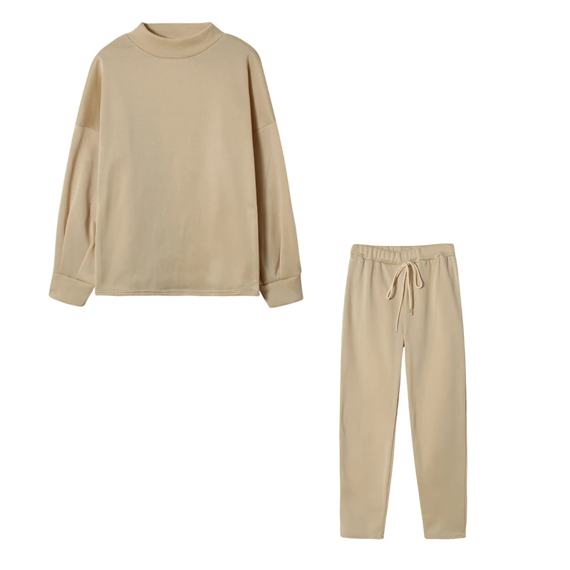 Women's High Collar Sweater Pure Color Trousers 2-Piece Set Casual Autumn Winter Fashion Ensemble