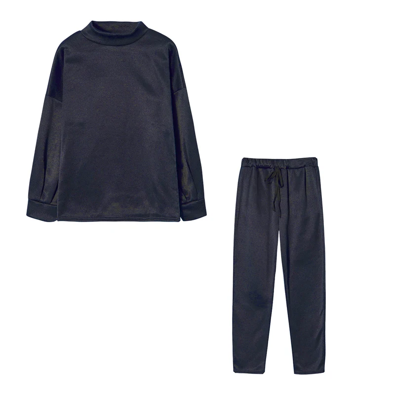 Women's High Collar Sweater Pure Color Trousers 2-Piece Set Casual Autumn Winter Fashion Ensemble