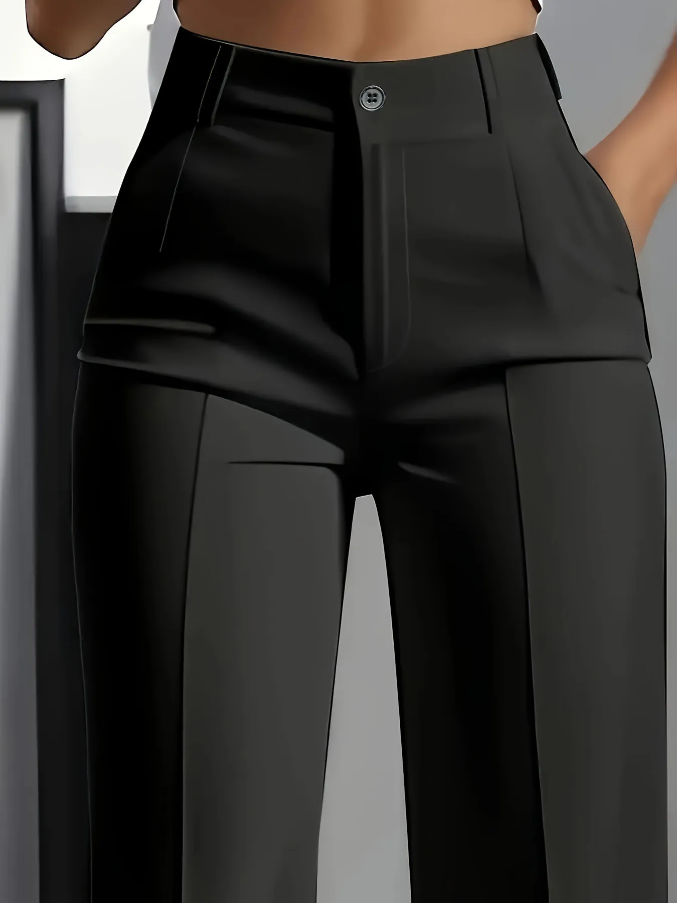 Women's High-Waisted Straight-Leg Trousers Formal Office Trousers Slim-Fit Cut Classic Solid-Colour Suit Trousers
