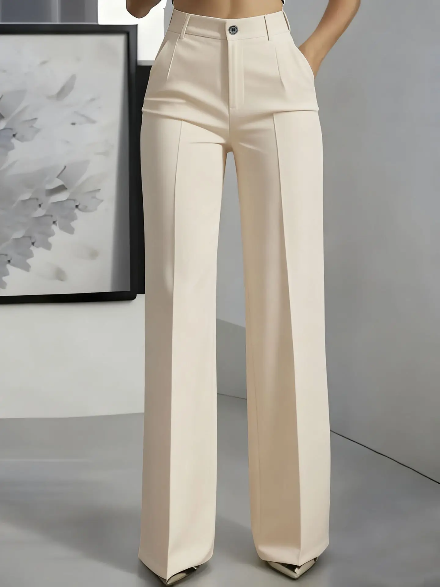 Women's High-Waisted Straight-Leg Trousers Formal Office Trousers Slim-Fit Cut Classic Solid-Colour Suit Trousers